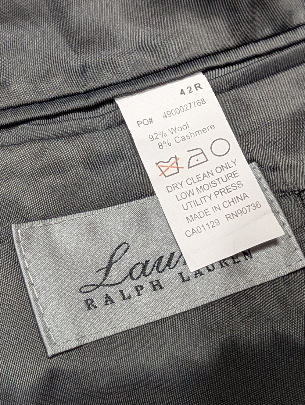 Lauren Ralph Lauren Suit Mens 42R 36W Gray Pinstripe Wool Cashmere 2 Piece - Picture 11 of 12